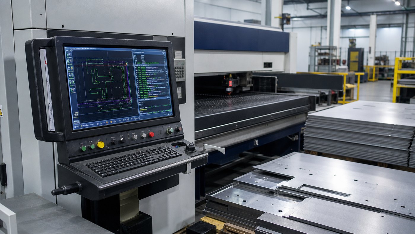 CNC programming station beside production equipment